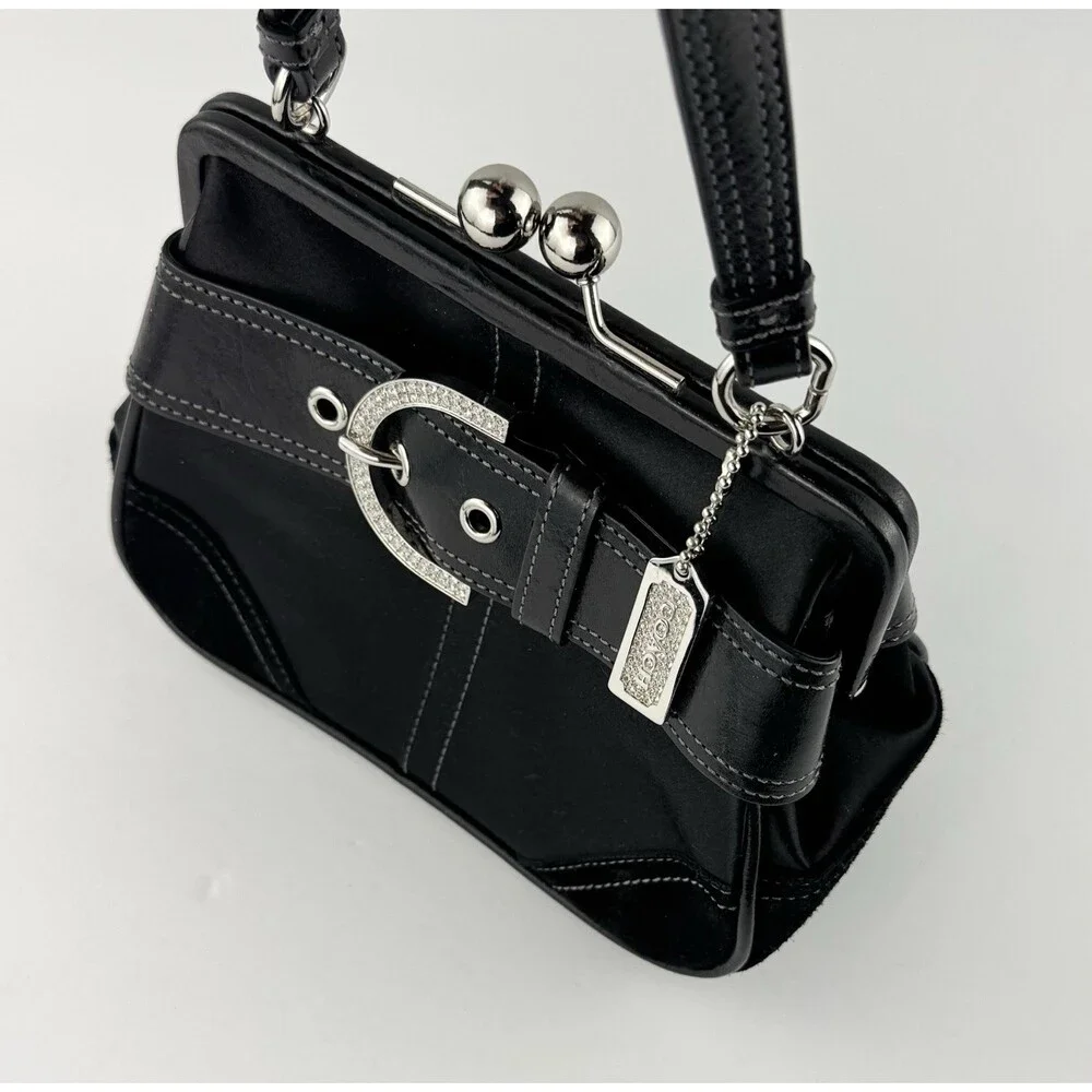 VTG Coach 3579 Madison Black Satin Swarovski Crystal Kiss Lock Bag Archive